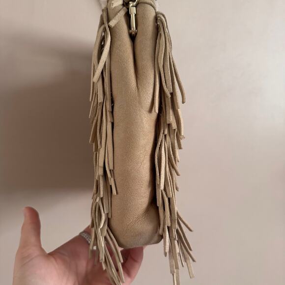 Maje Sheepskin Sherpa Fringe Crossbody Handbag Nude Natural Cream - Picture 5 of 9